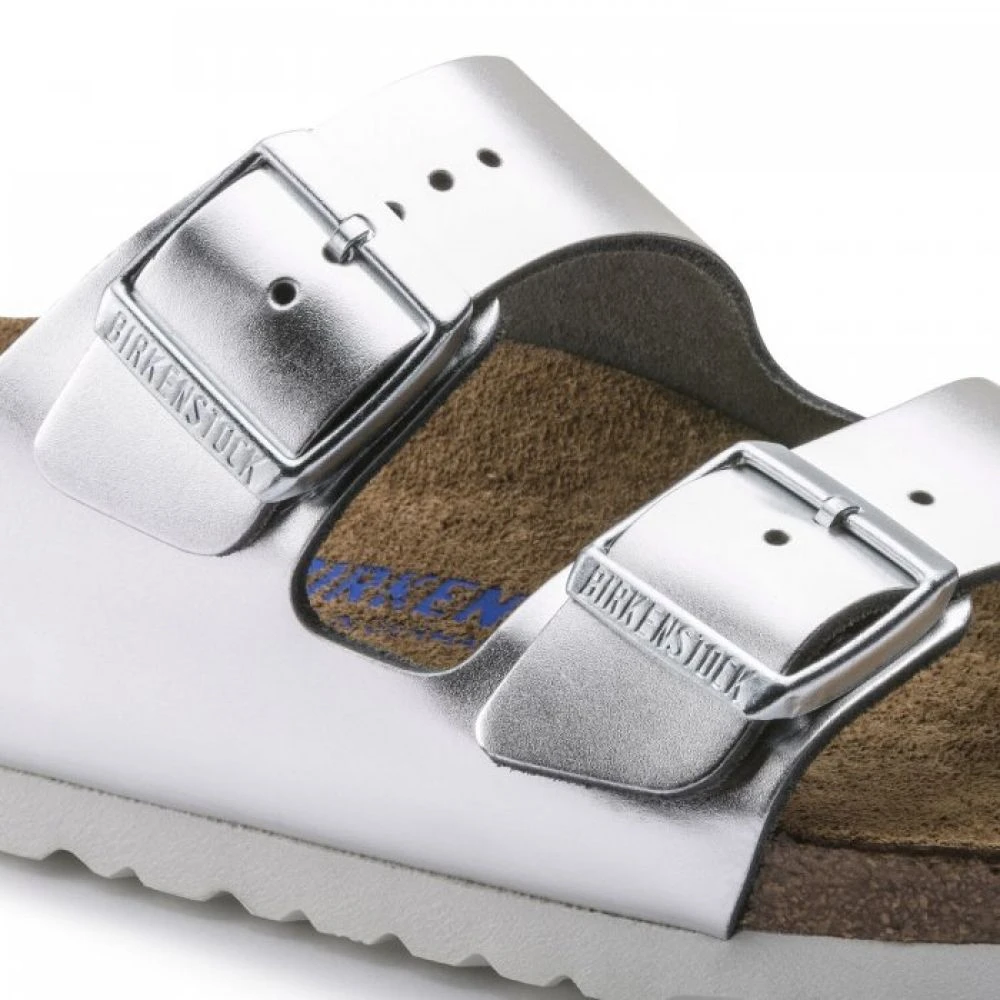 Birkenstock Women's Arizona Softbed Leather In Metallic Silver (Narrow Width) 5 Birkenstock Women's Arizona Softbed Leather In Metallic Silver (Narrow Width) - Image 5