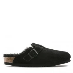 Birkenstock Boston Shearling Suede Leather In Black