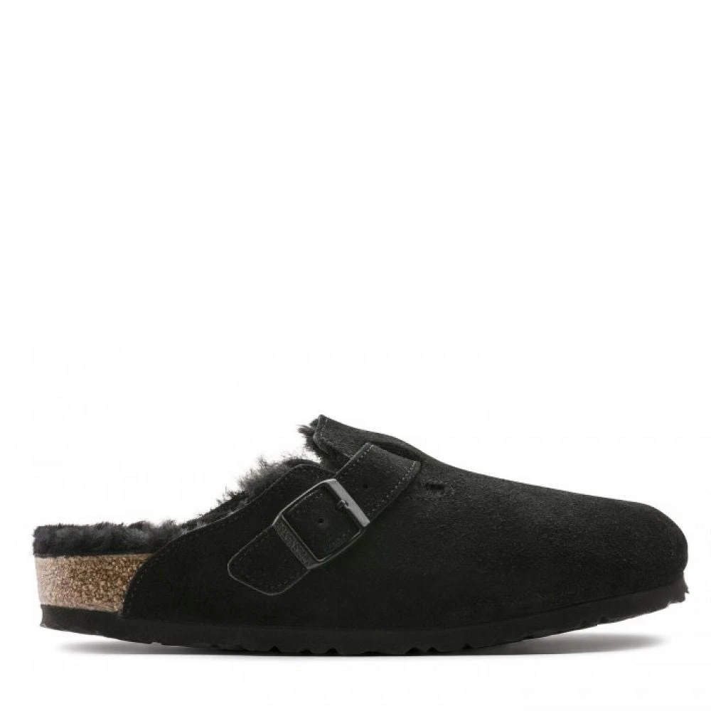 Birkenstock Boston Shearling Suede Leather In Black 1 Birkenstock Boston Shearling Suede Leather In Black