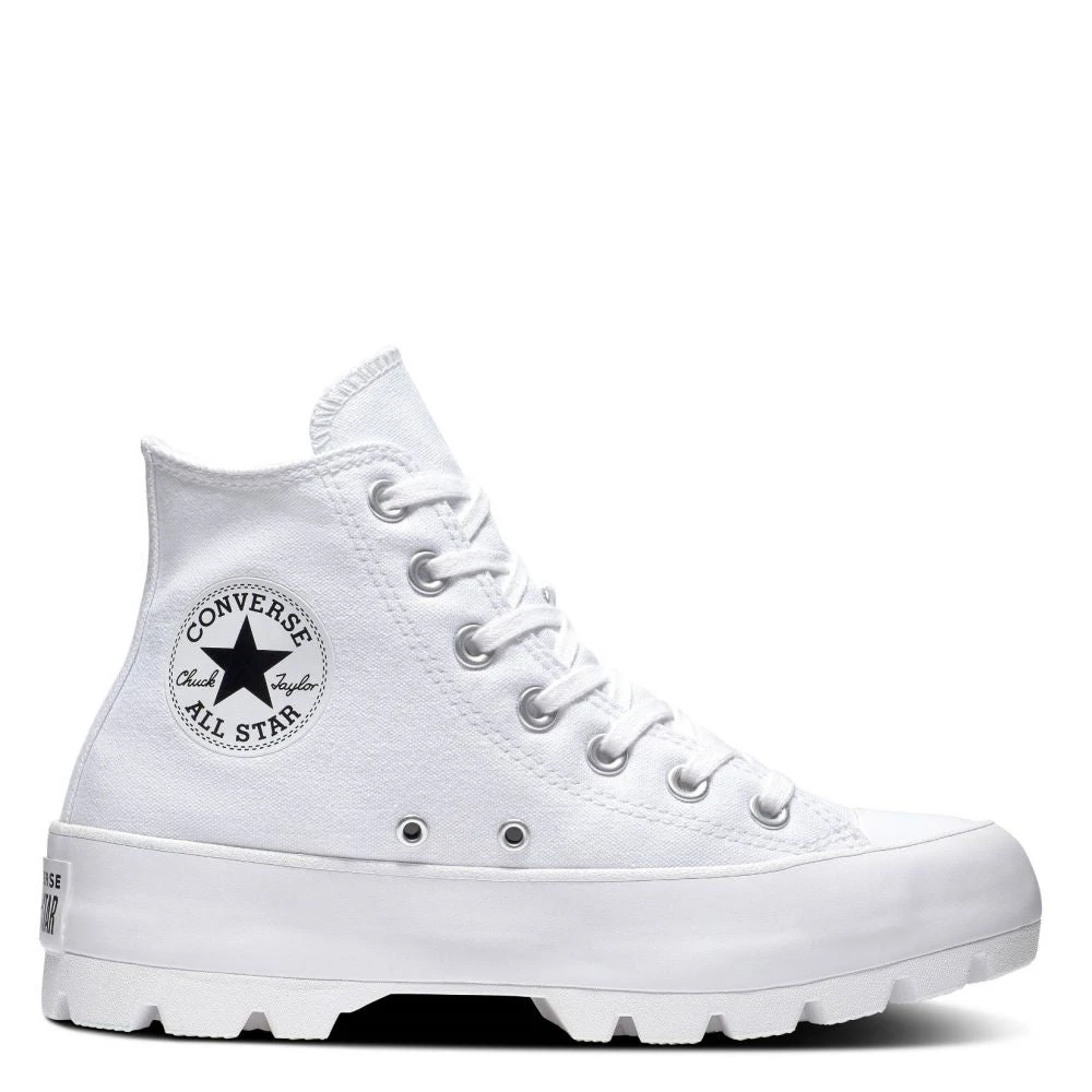 Converse Women's Chuck Taylor All Star Lugged Hi Top In White/Black/White 1 Converse Women's Chuck Taylor All Star Lugged Hi Top In White/Black/White